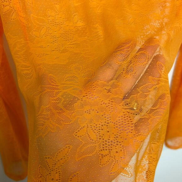 BY ANTHROPOLOGIE Sheer Lace Long-sleeve Bodysuit In Orange One-piece Medium - Picture 8 of 14